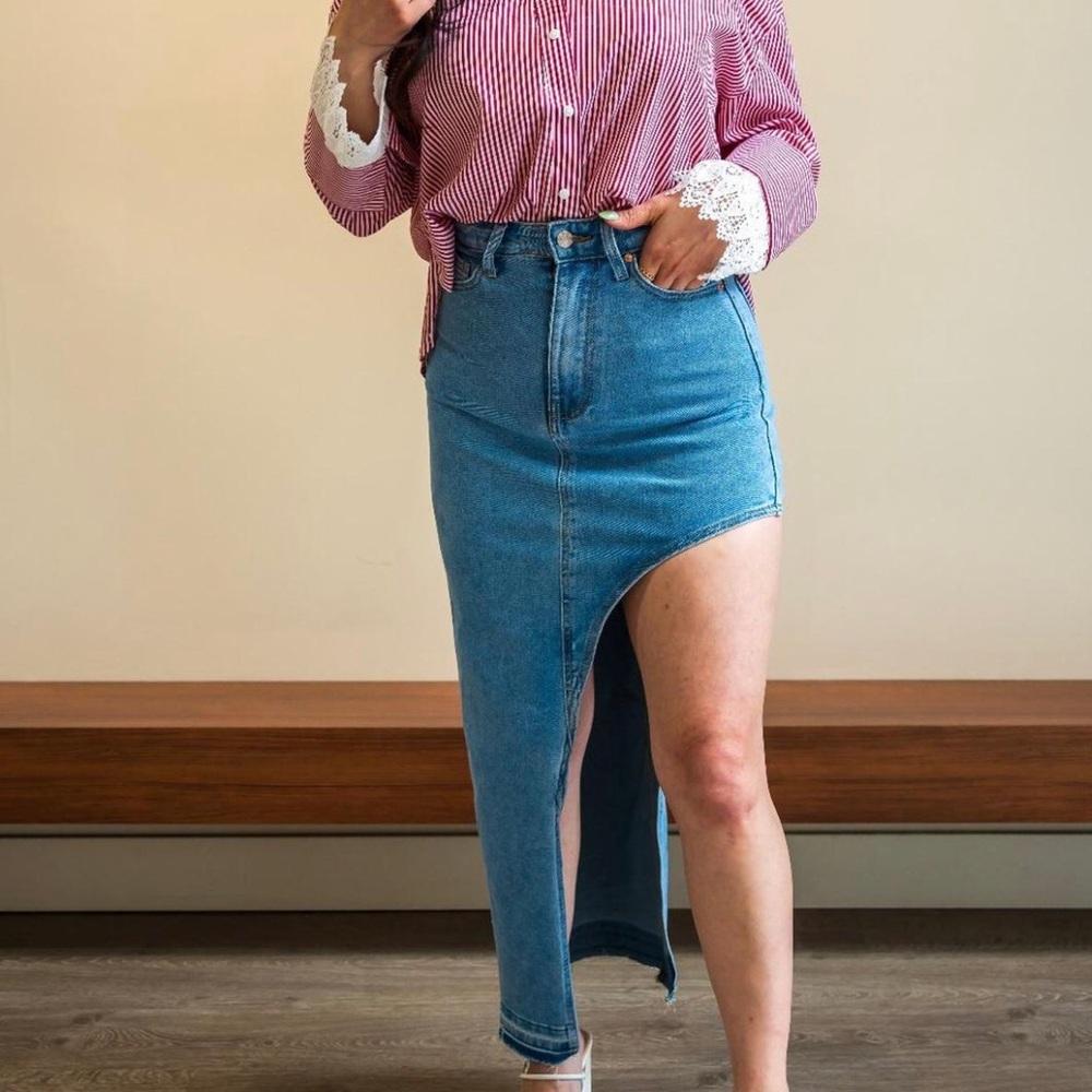 Asymmetrical Denim Skirt.